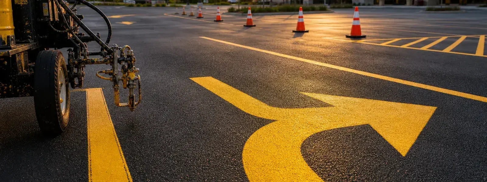 Directional arrows and parking lot pavement markings