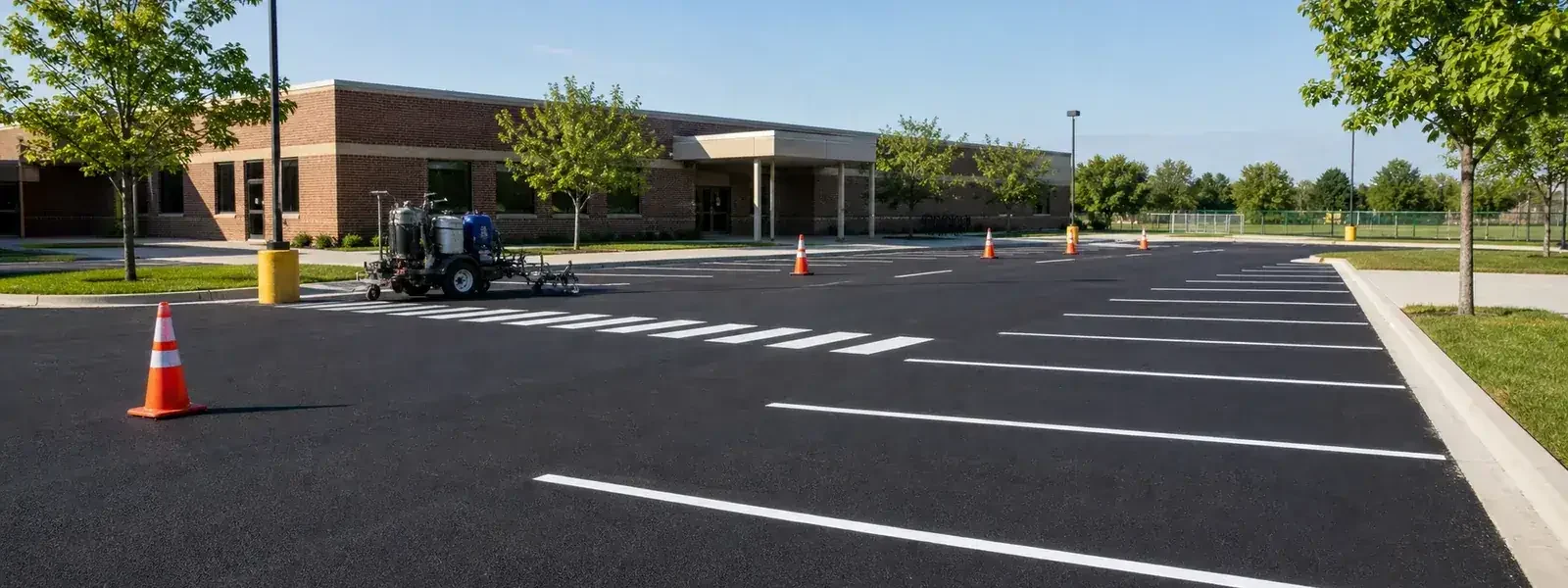 Freshly striped school and municipal parking lot