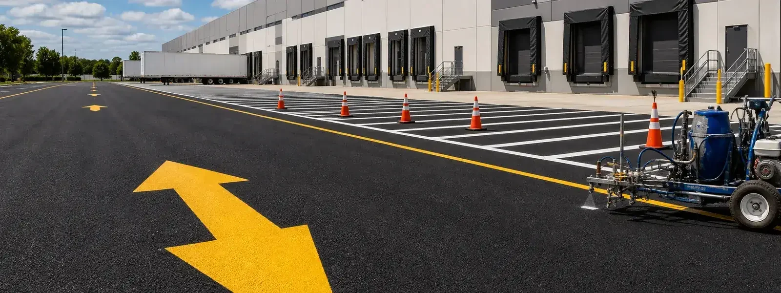 Warehouse parking lot pavement marking and striping